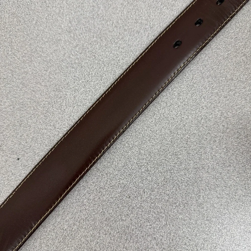 Cole Haan Brown Leather Belt Size 36 Silver Buckle Stitched Classic Casual 1.25
